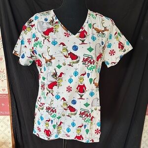 Holiday Dr. Seuss White Scrub Top - Size S - The Grinch
